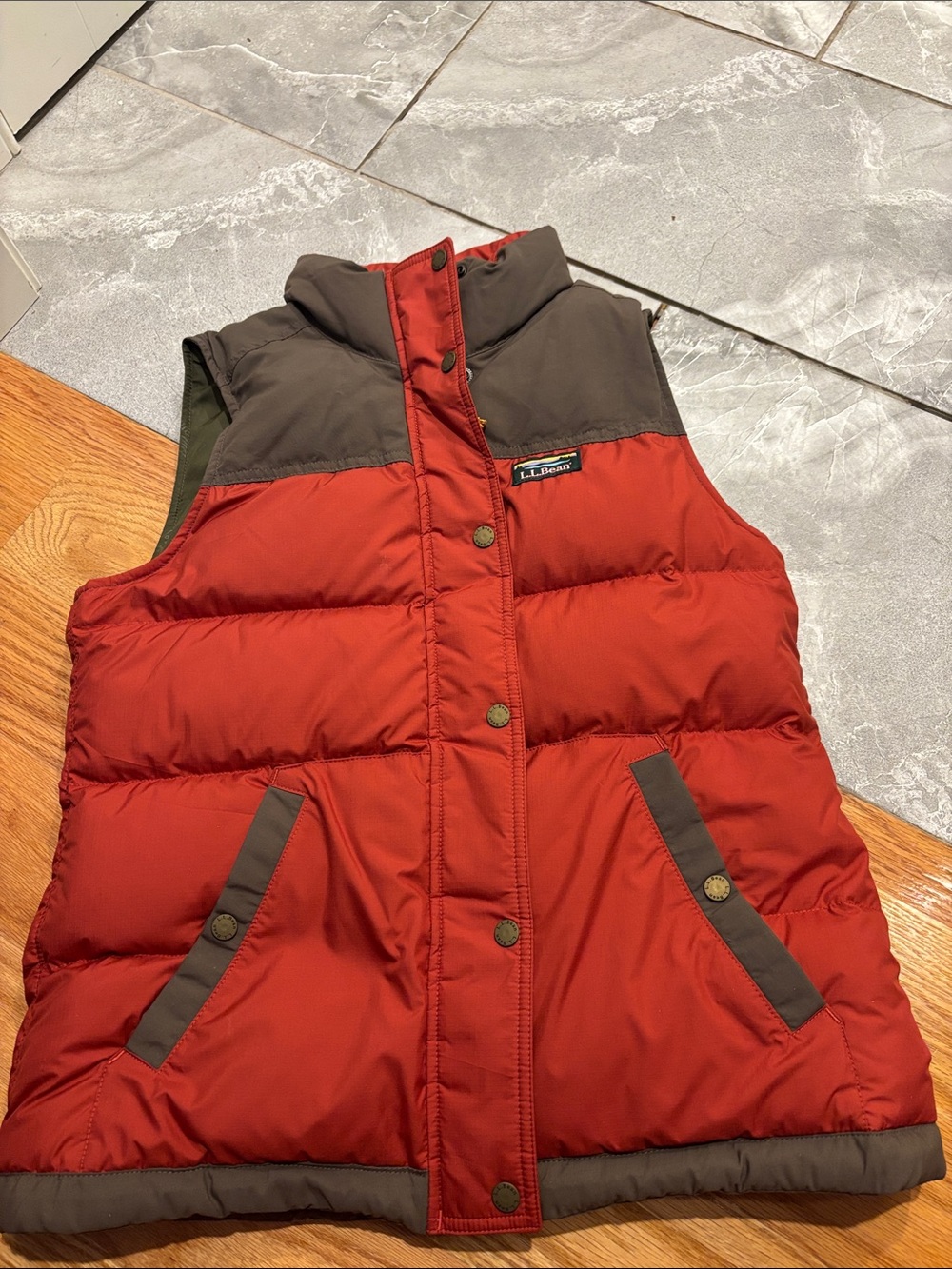 L.L. Bean Red Puffer Vest with Brown Accents - Kids